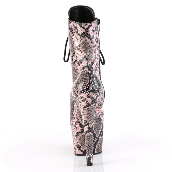 Platform Snake Print High Heel Lace Up Boots - Picture 4 of 5
